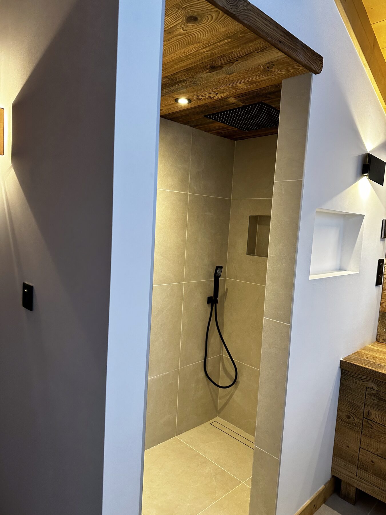 Timber ensuite with walk-in shower