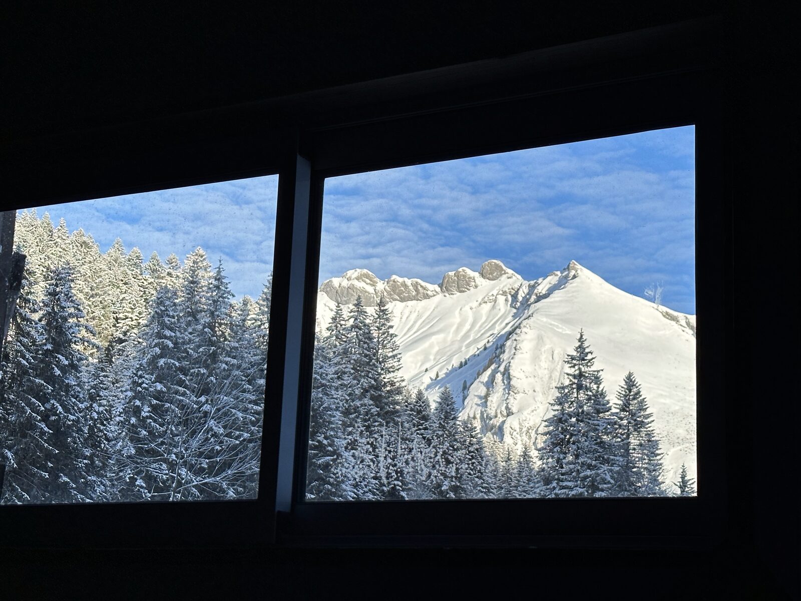Mountain view from a chalet window