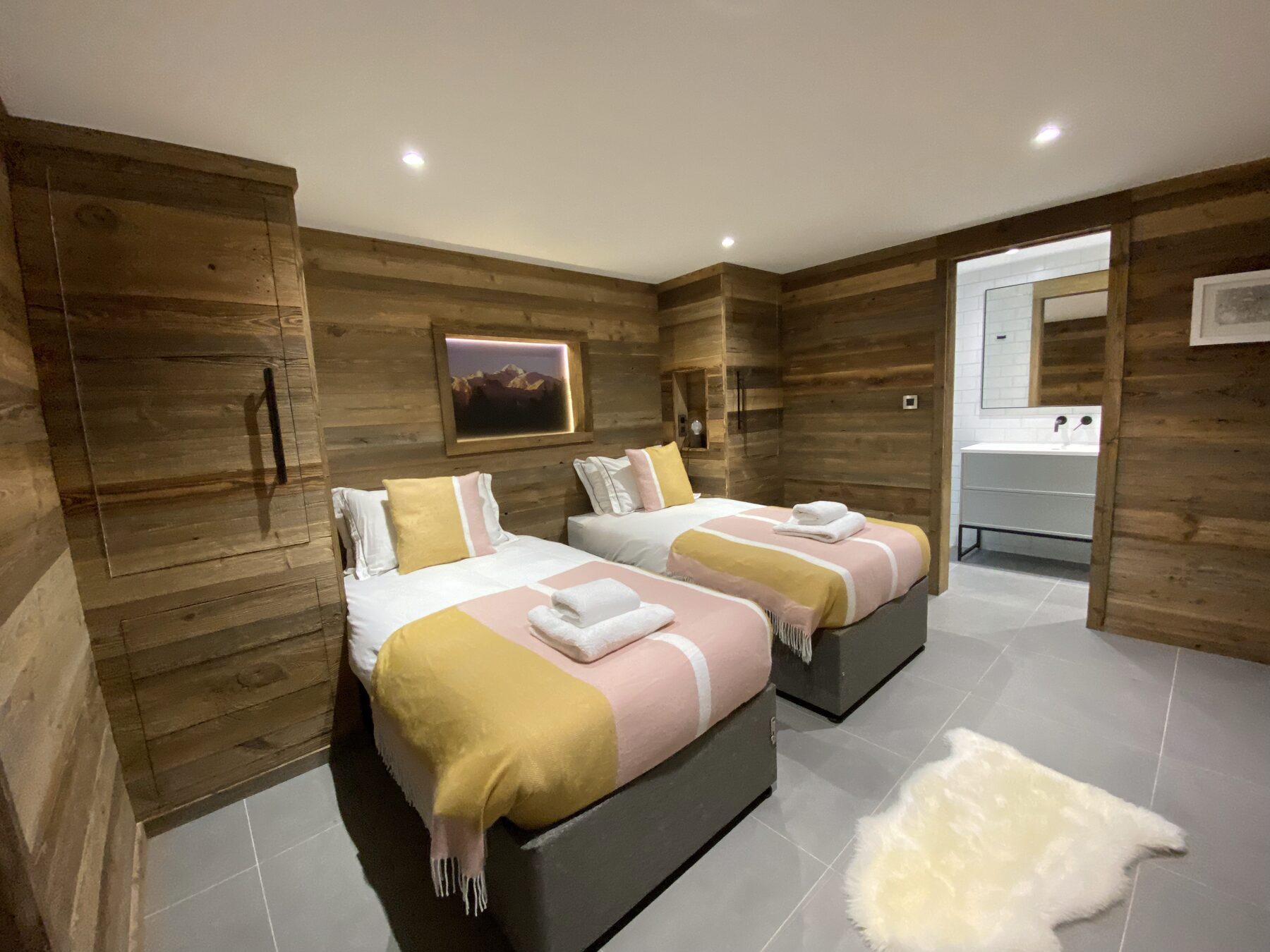Twin bedroom made up for guests